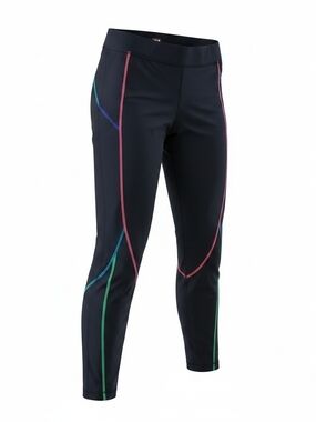 FILA Sport Running Leggings Womens Medium Black Colorful Stitching Athletic Pant